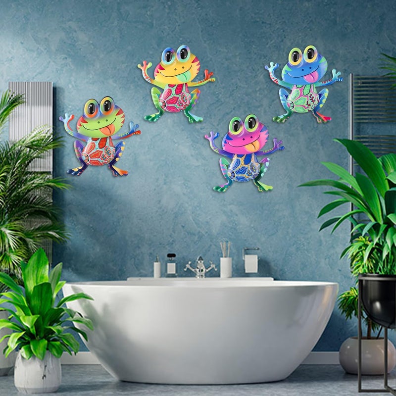 Junware Metal Frog Wall Decor, 4Pcs Frog Iron Wall Art Sculptures Art Frogs Wall Hanging Sculpture Decoration. Outdoor Fence Art for Home Garden, Fence, Patio, Yard, Bedroom Outside Gifts for Adults - Image 3